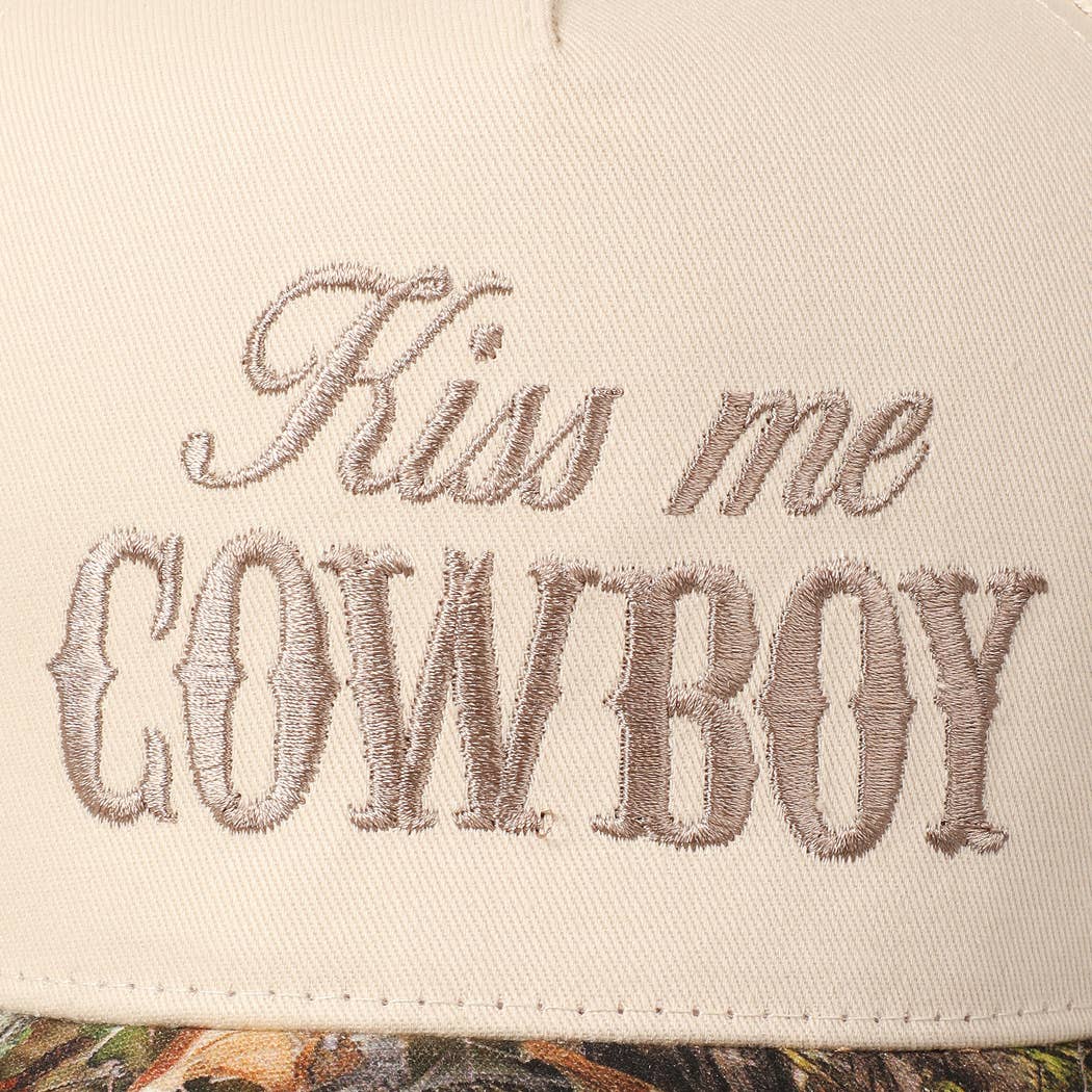 Kiss Me Cowboy Embroidery Two-Tone Cap: CAMO-BLACK / ONE SIZE