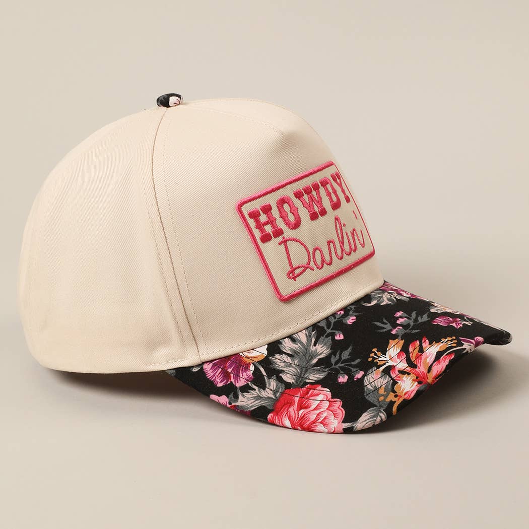 HOWDY Darlin' Embroidery Patch Floral Two-Tone Hat: Pink / ONE SIZE