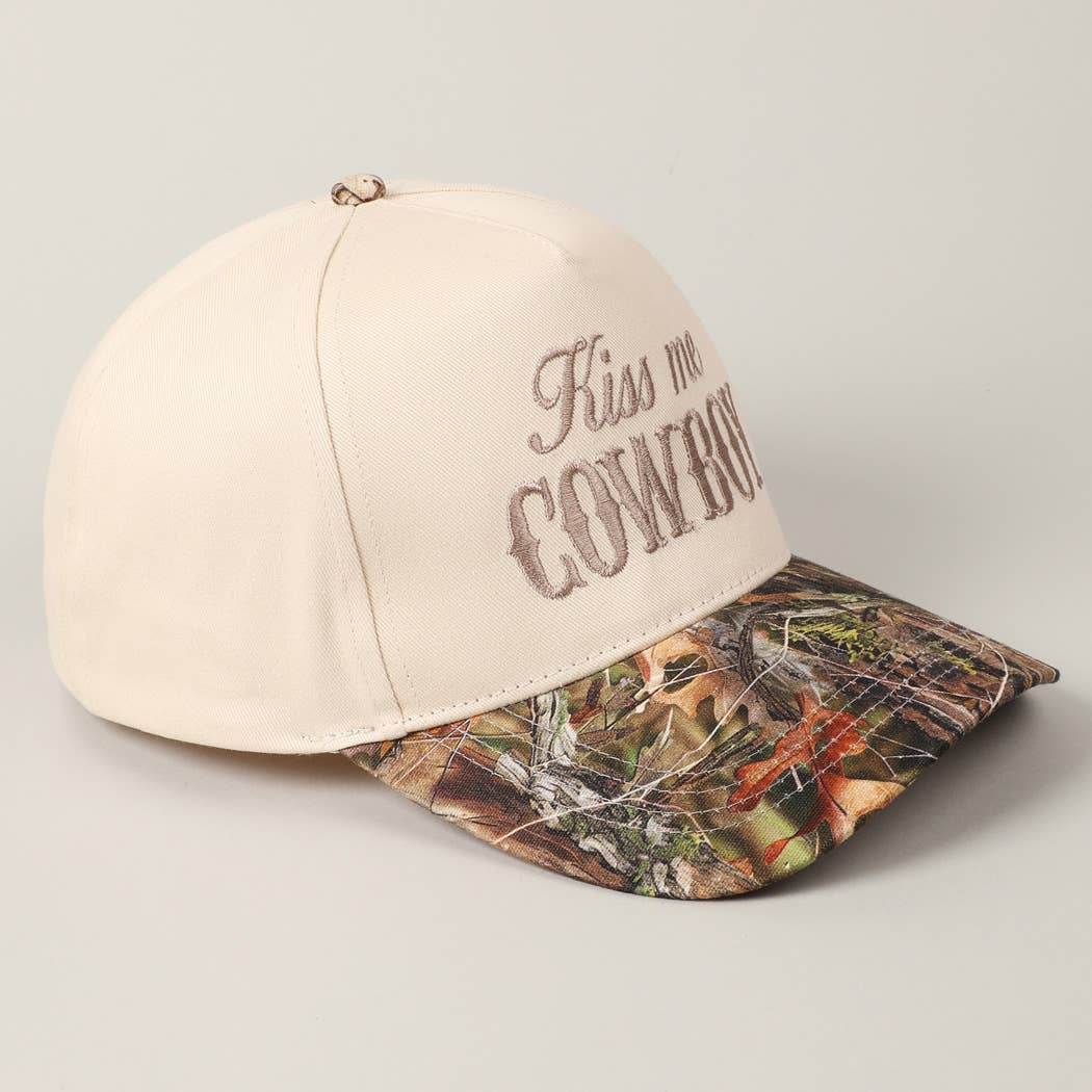 Kiss Me Cowboy Embroidery Two-Tone Cap: CAMO-BLACK / ONE SIZE