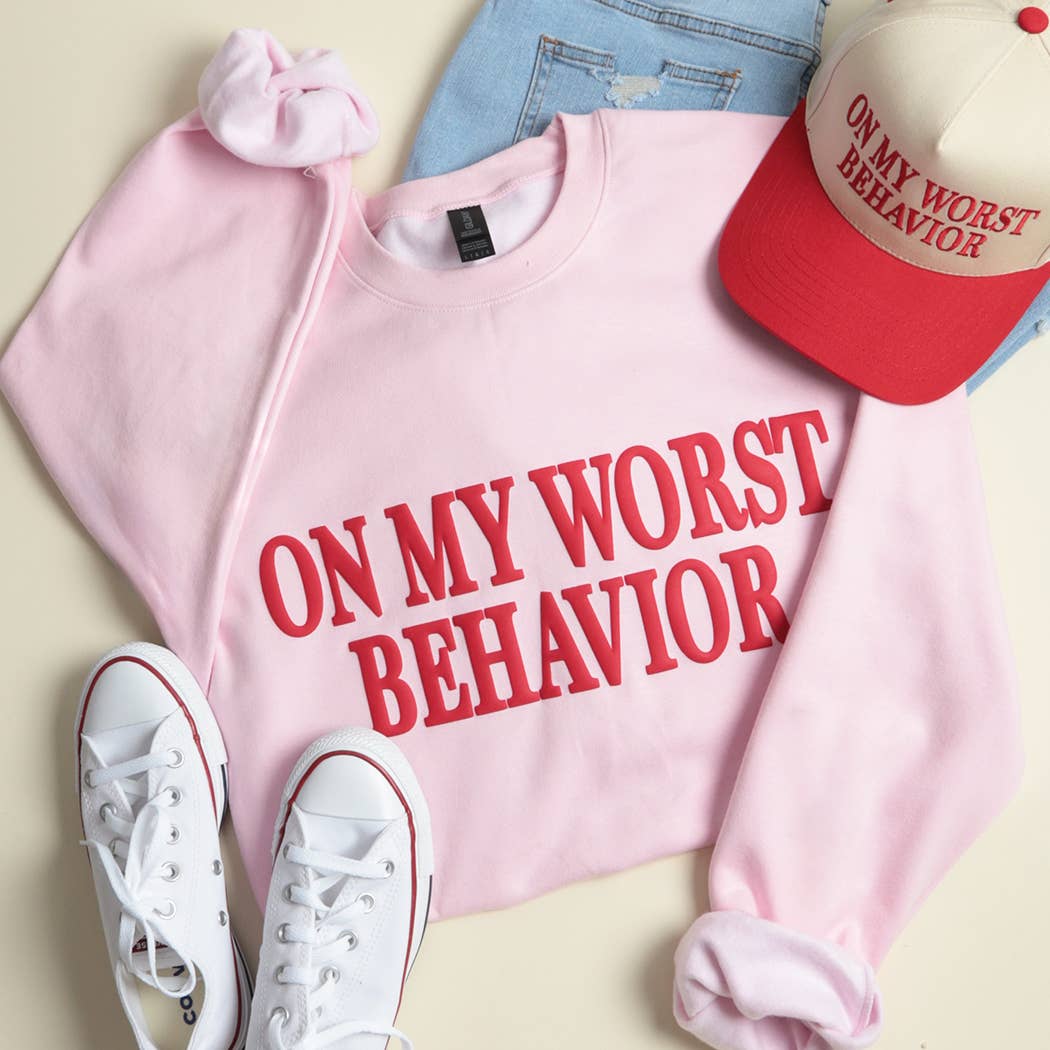 ON MY WORST BEHAVIOR PUFF MIDWEIGHT Sweatshirt: WHITE / XL
