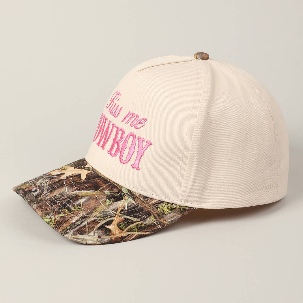Kiss Me Cowboy Embroidery Two-Tone Cap: CAMO-BLACK / ONE SIZE