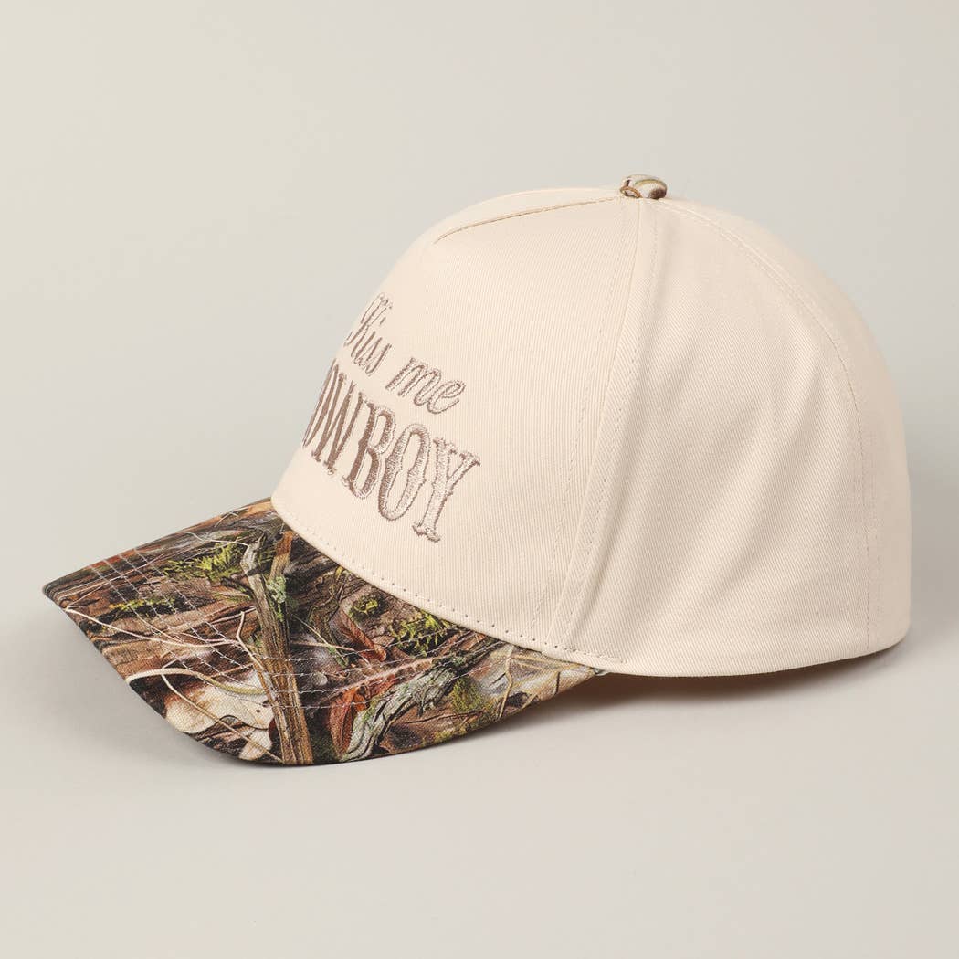 Kiss Me Cowboy Embroidery Two-Tone Cap: CAMO-BLACK / ONE SIZE