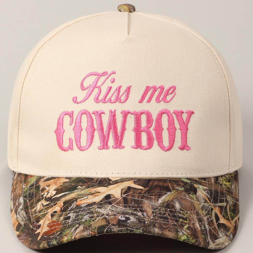 Kiss Me Cowboy Embroidery Two-Tone Cap: CAMO-BLACK / ONE SIZE