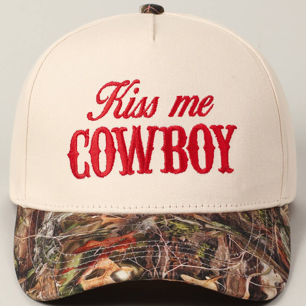 Kiss Me Cowboy Embroidery Two-Tone Cap: CAMO-BLACK / ONE SIZE
