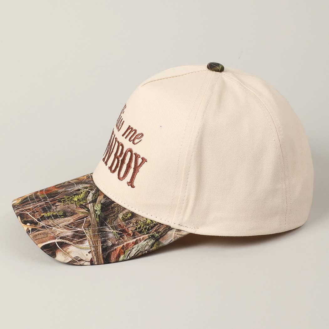 Kiss Me Cowboy Embroidery Two-Tone Cap: CAMO-BLACK / ONE SIZE