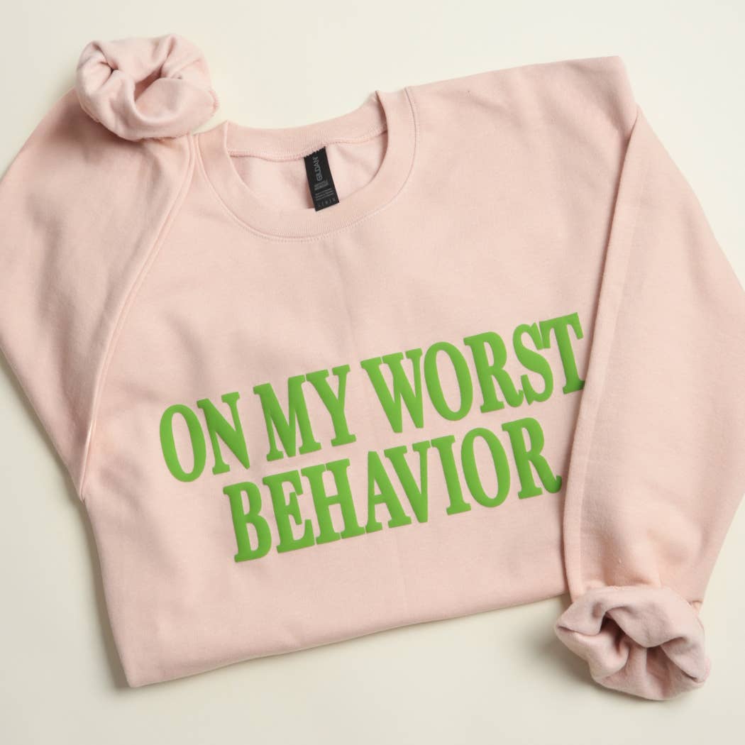 ON MY WORST BEHAVIOR PUFF MIDWEIGHT Sweatshirt: WHITE / L