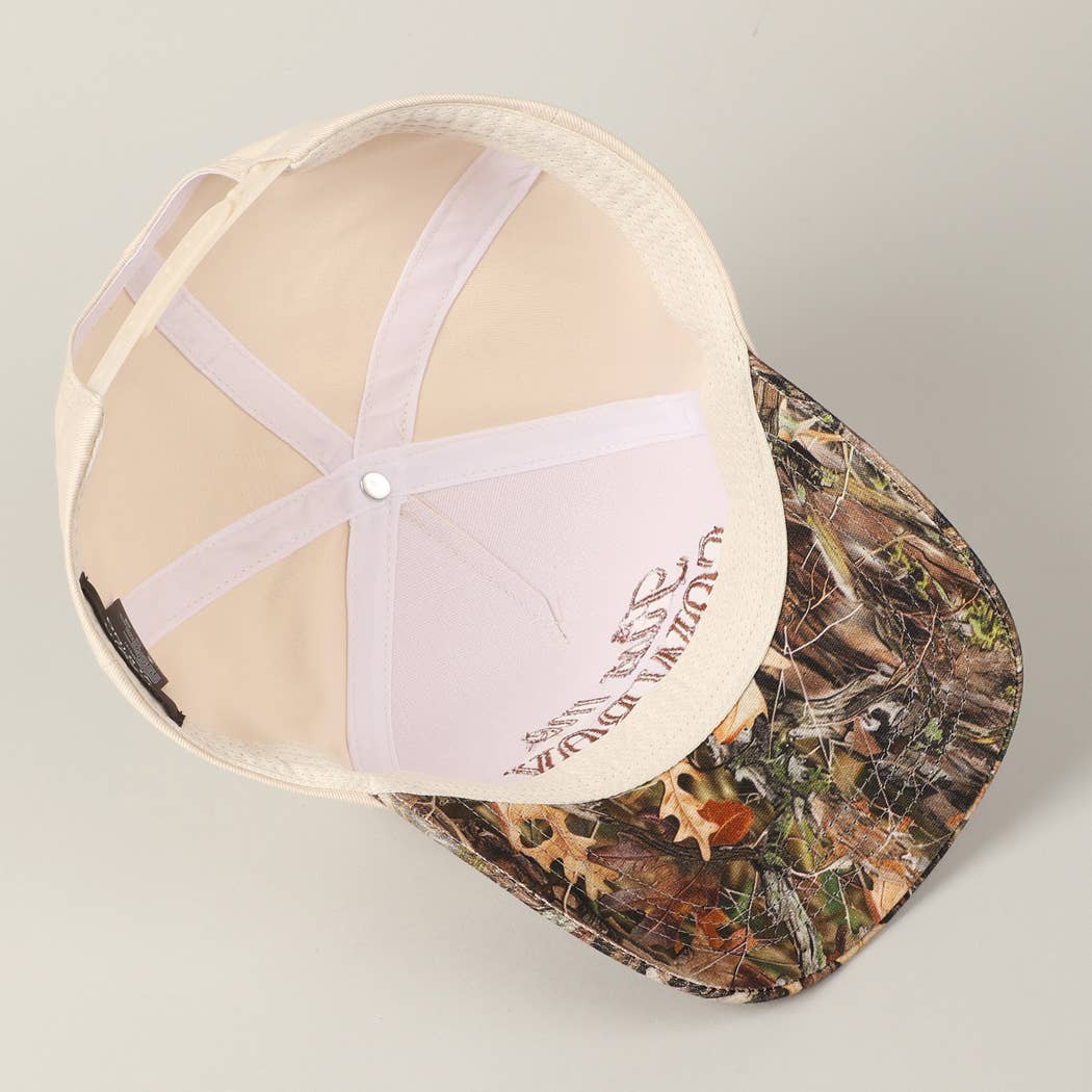 Kiss Me Cowboy Embroidery Two-Tone Cap: CAMO-BLACK / ONE SIZE