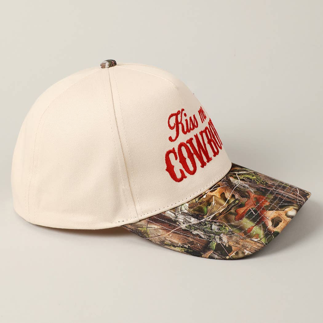 Kiss Me Cowboy Embroidery Two-Tone Cap: CAMO-BLACK / ONE SIZE