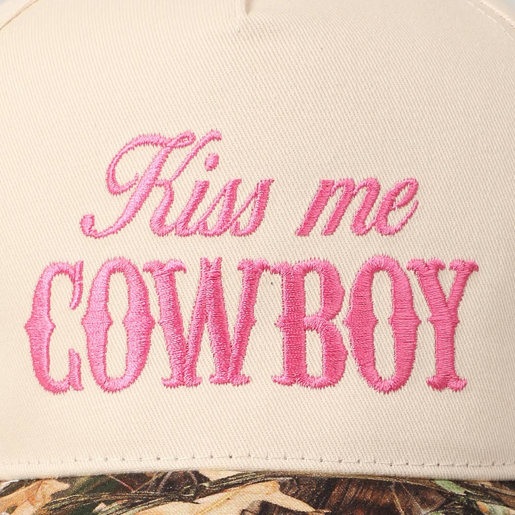 Kiss Me Cowboy Embroidery Two-Tone Cap: CAMO-BLACK / ONE SIZE