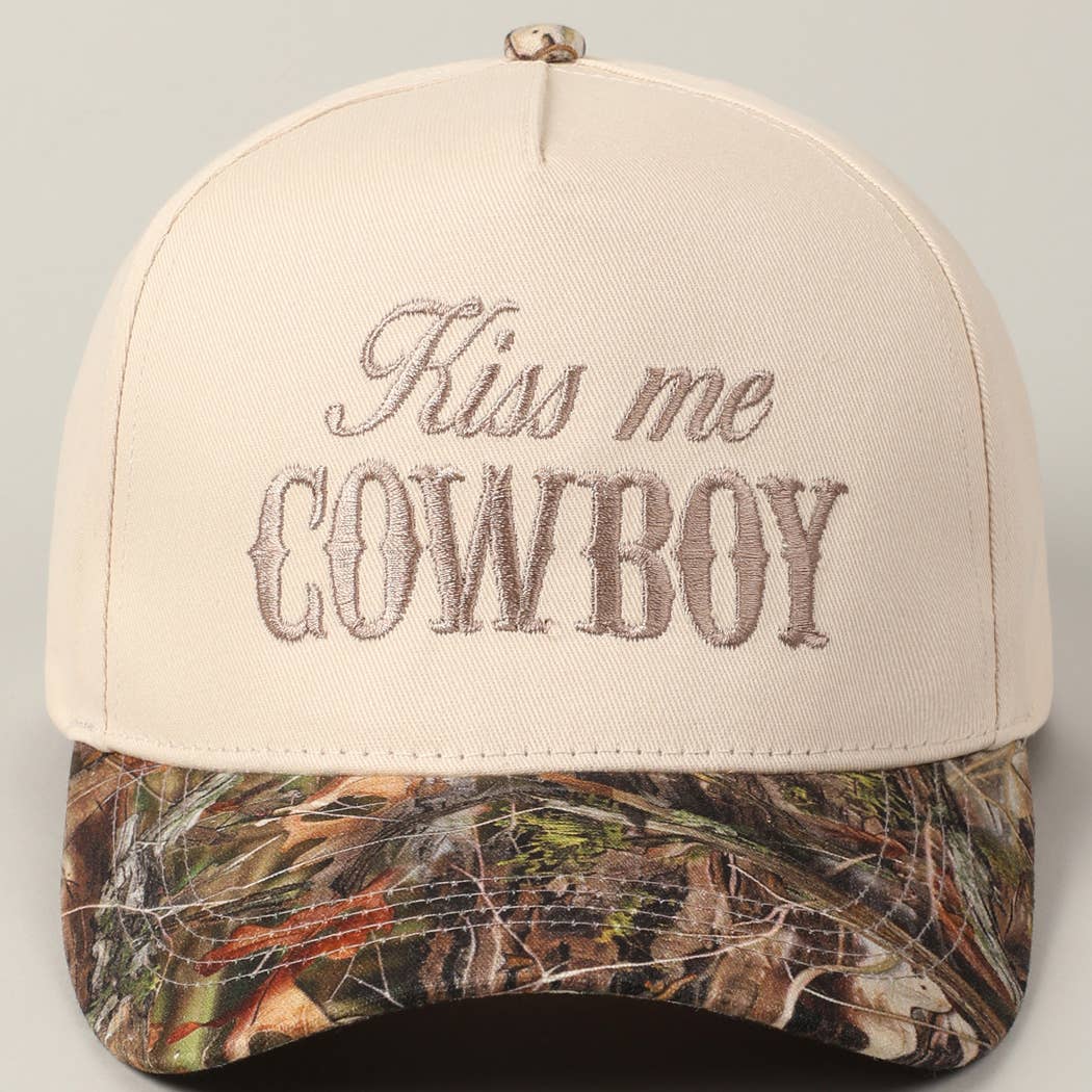Kiss Me Cowboy Embroidery Two-Tone Cap: CAMO-BLACK / ONE SIZE