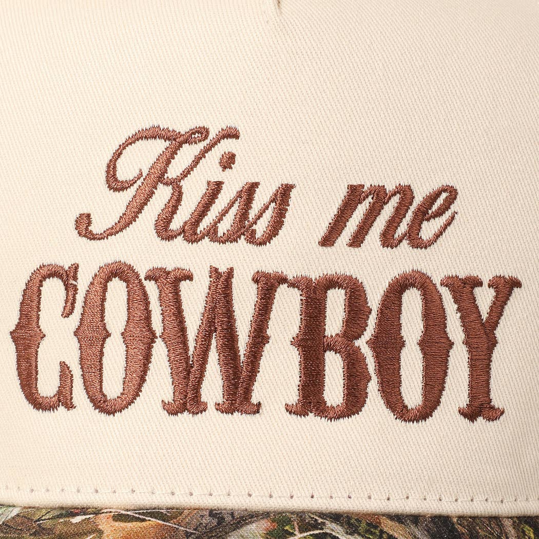 Kiss Me Cowboy Embroidery Two-Tone Cap: CAMO-BLACK / ONE SIZE