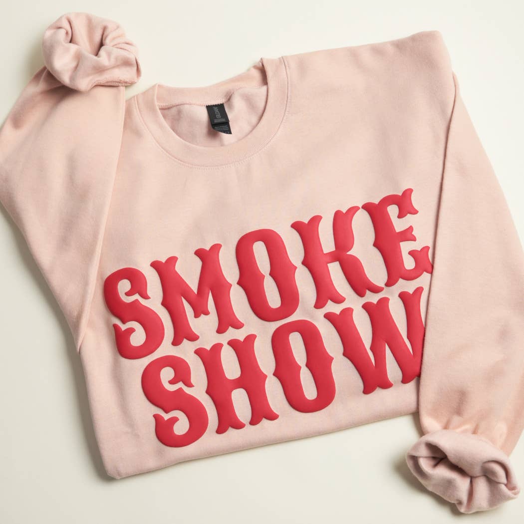 SMOKE SHOW Bold PUFF MIDWEIGHT Sweatshirt: CEMENT / L