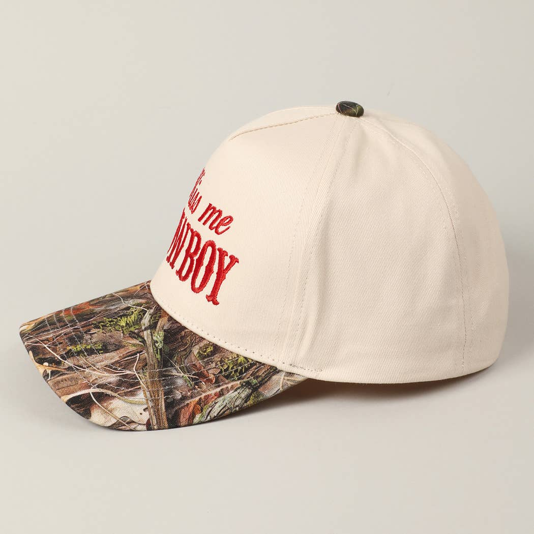 Kiss Me Cowboy Embroidery Two-Tone Cap: CAMO-BLACK / ONE SIZE