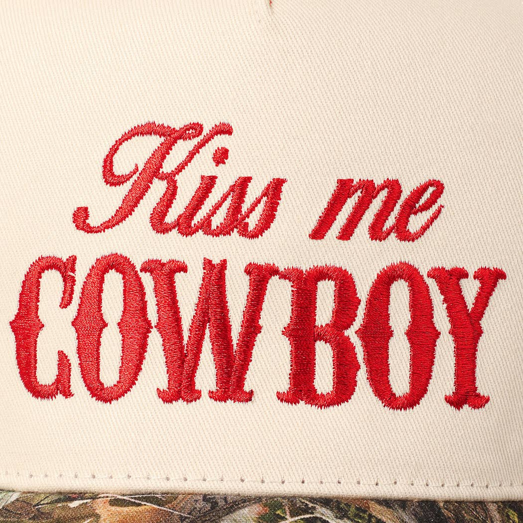 Kiss Me Cowboy Embroidery Two-Tone Cap: CAMO-BLACK / ONE SIZE
