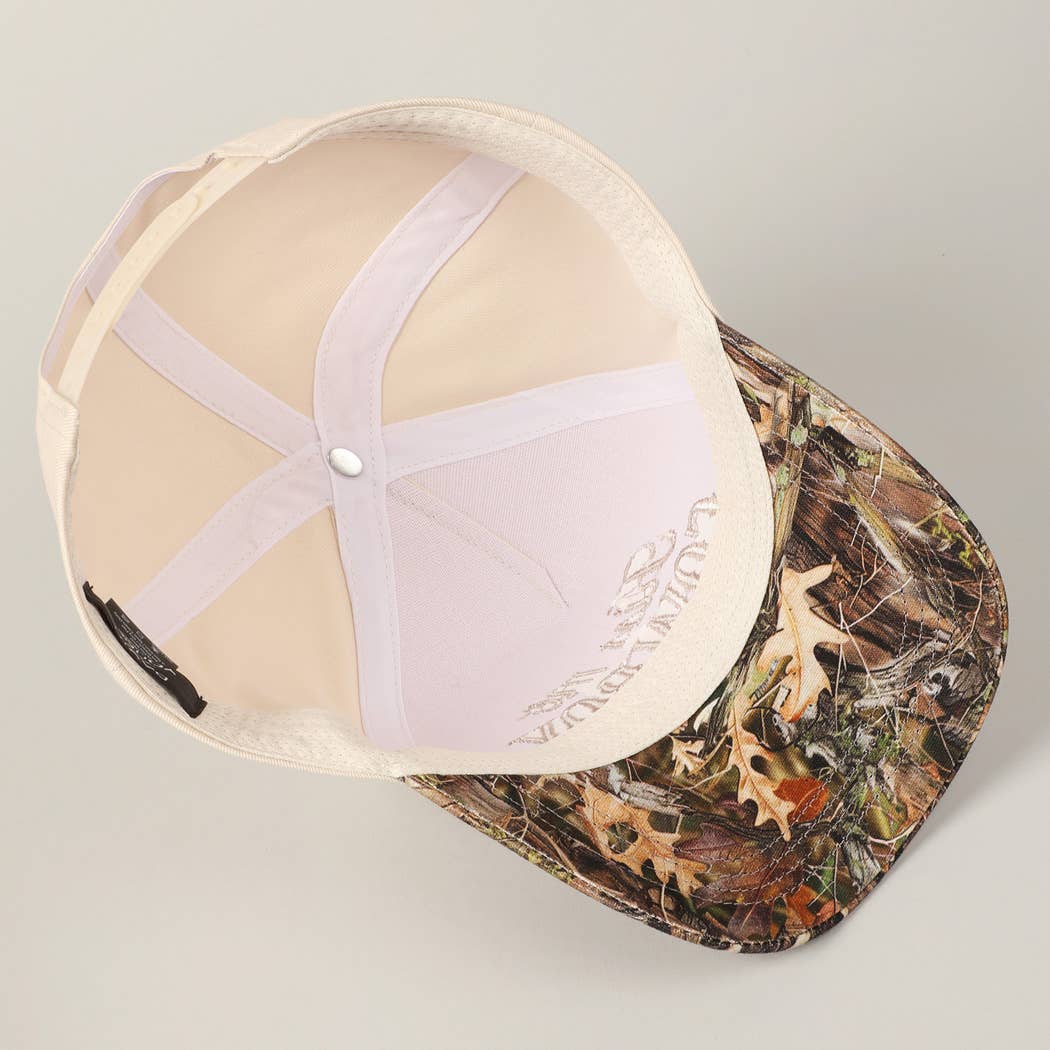 Kiss Me Cowboy Embroidery Two-Tone Cap: CAMO-BLACK / ONE SIZE