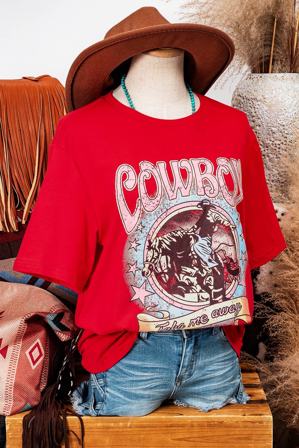 Fashion-W COWBOY Take Me Away Graphic Western Loose Tee: As shown / Missy / XL