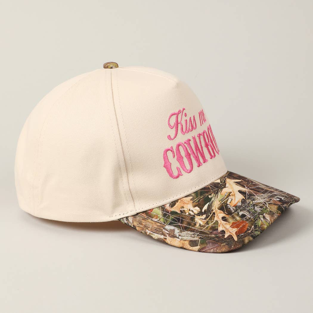 Kiss Me Cowboy Embroidery Two-Tone Cap: CAMO-BLACK / ONE SIZE