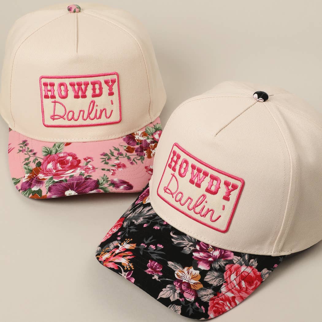 HOWDY Darlin' Embroidery Patch Floral Two-Tone Hat: Pink / ONE SIZE