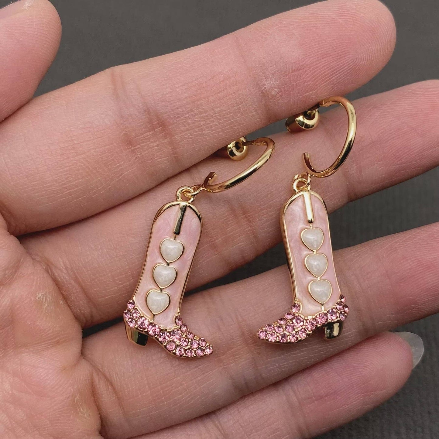Western Style Enamel Boots Charm Post Earrings - WJ: Flowers