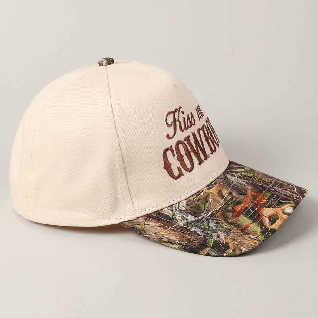 Kiss Me Cowboy Embroidery Two-Tone Cap: CAMO-BLACK / ONE SIZE