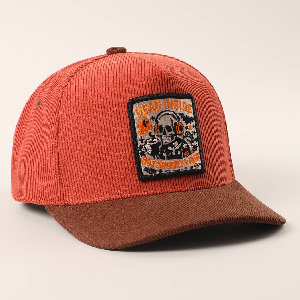 DEAD INSIDE BUT SPOOKY VIBES Two-Tone Corduroy Trucker Hat: BLACK / One Size