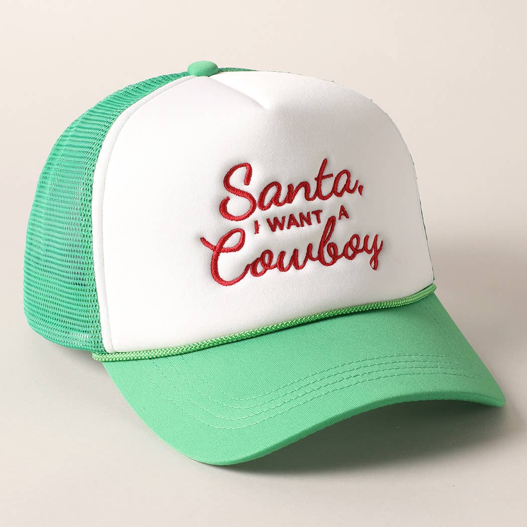 Santa I want a Cowboy Mesh Back Trucker Hat: 4407-RED / ONE SIZE
