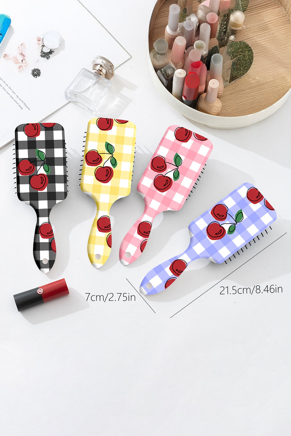 Pink Cute Cherry Plaid Air Cushion Comb