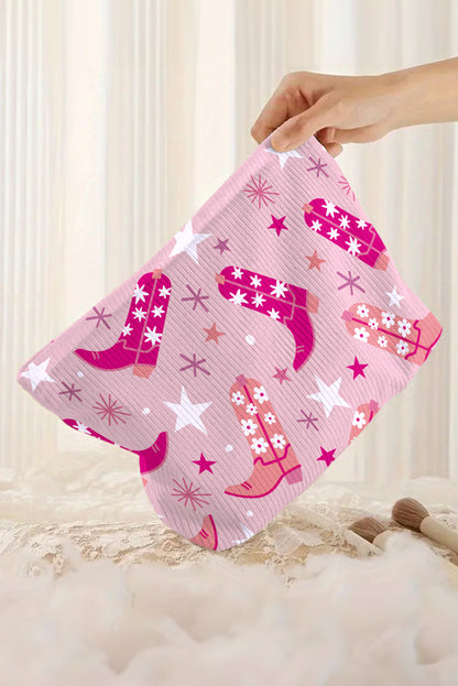 Pink Western Cowboy Boots Print Corduroy Makeup Bag