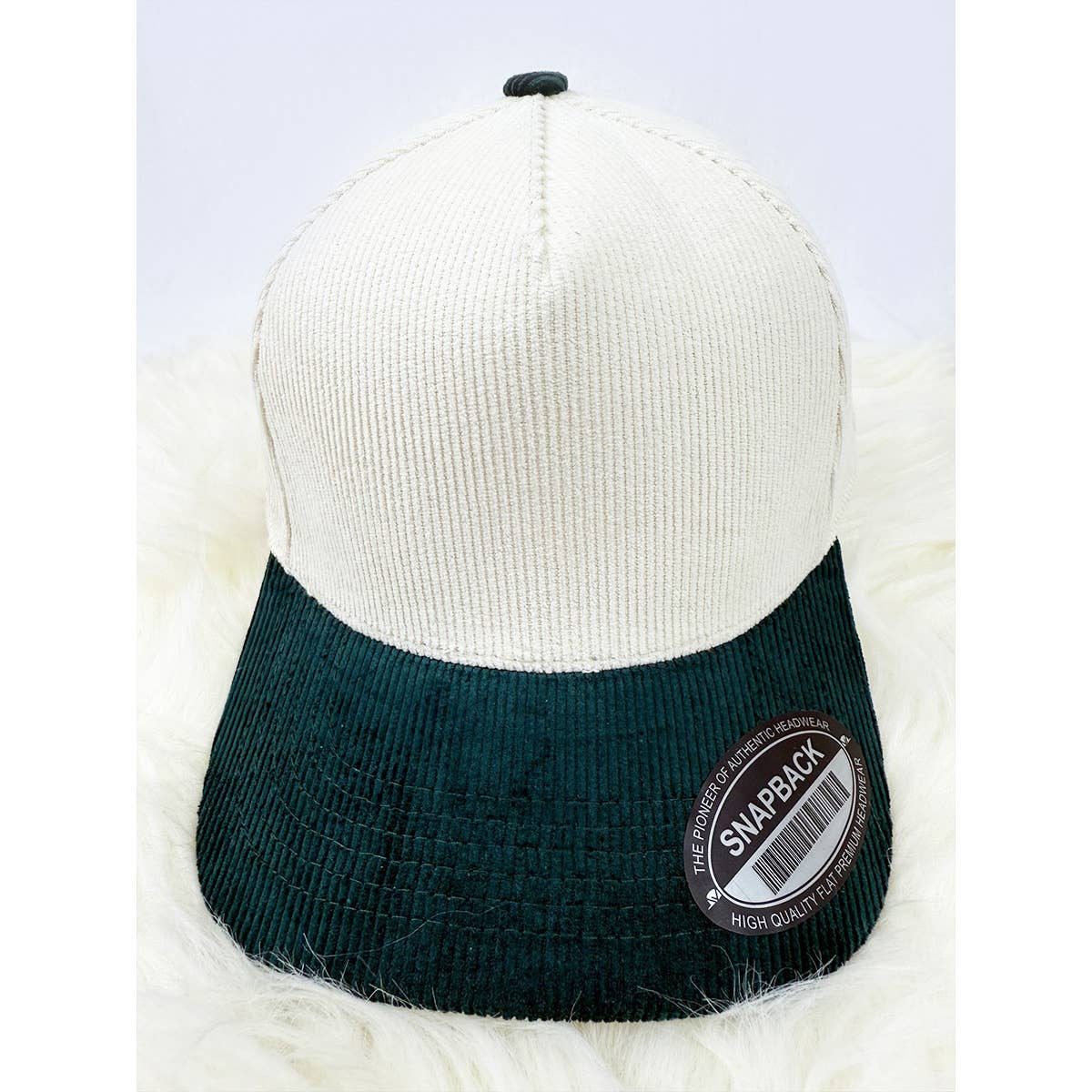 Two Tone Corduroy Snap Back Baseball Cap: BROWN/CREAM / ONE(6)