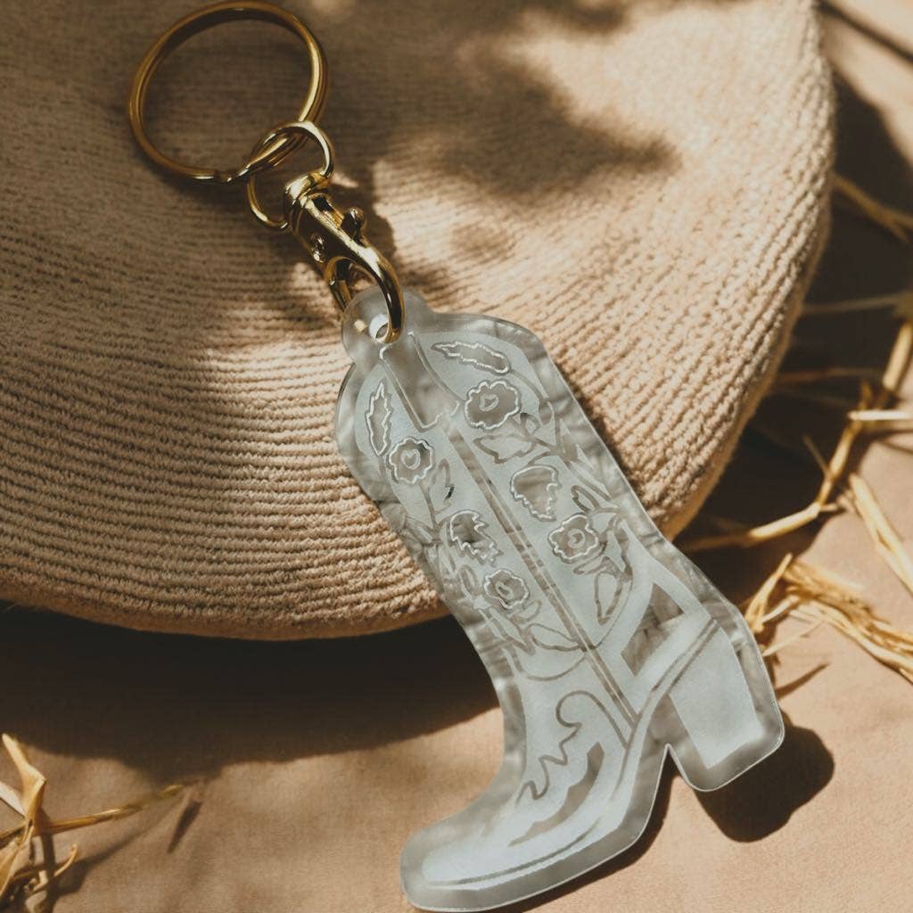 Floral Rose Cowboy Boot Western Keychain Jewelry : Midnight Black / Gold