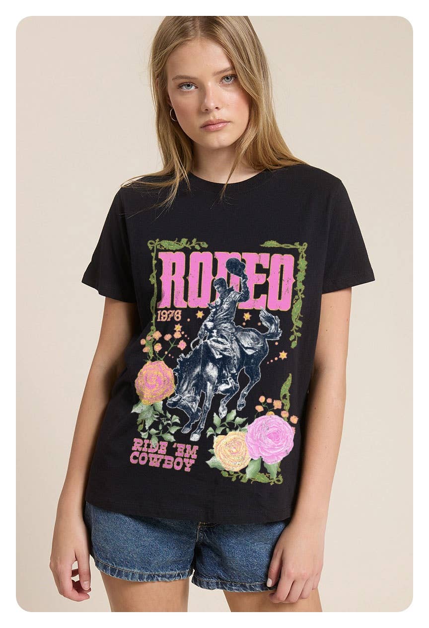 Rodeo 1976 Ride 'Em Cowboy Graphic Premium Cotton Reg: BLACK / M