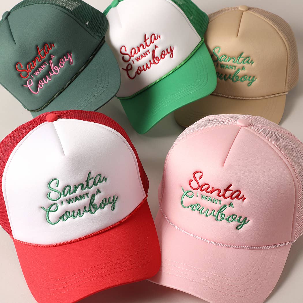 Santa I want a Cowboy Mesh Back Trucker Hat: 4407-KELLY GREEN / ONE SIZE