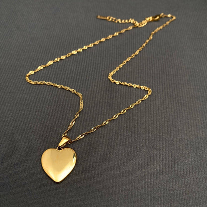 CZ Inlaid Enamel Cherry Heart 18K Golden SS Necklace - FGS