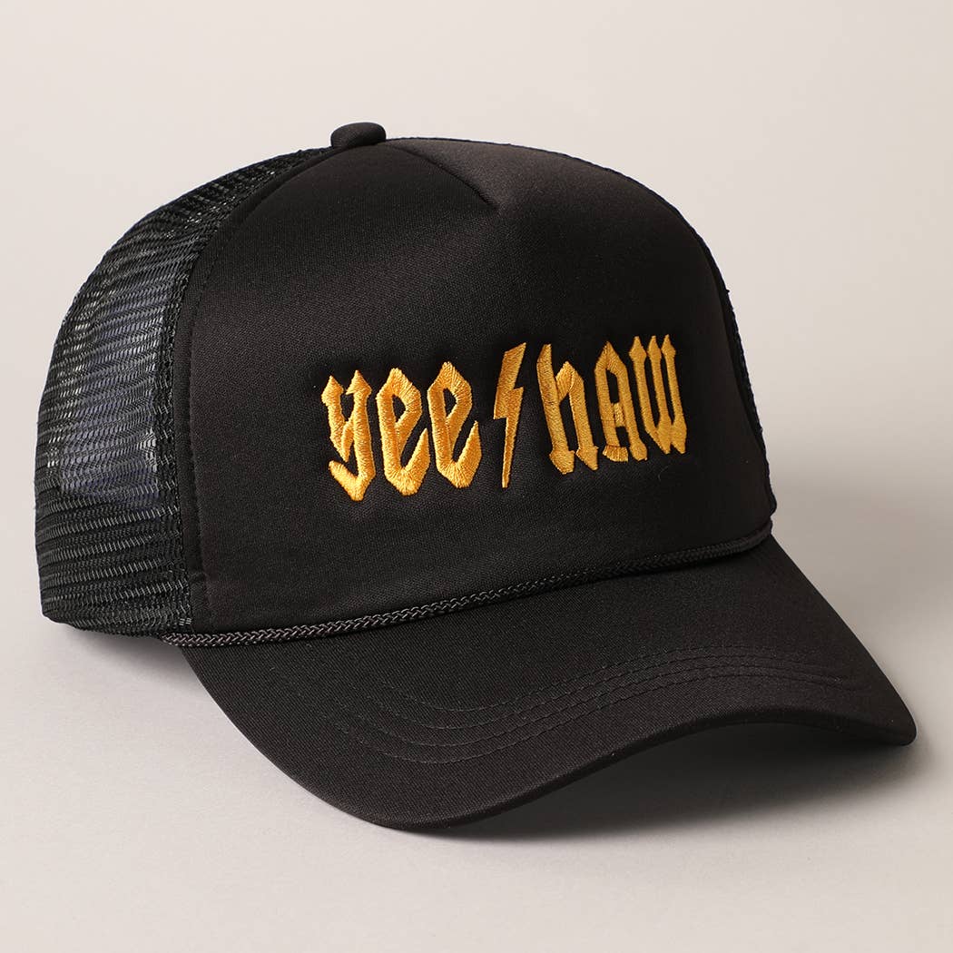 YeeHaw Letter Graphic Embroidered Foam Trucker Hat: BLKWH / ONE SIZE