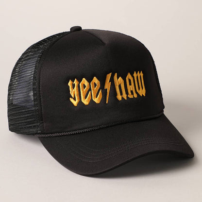 YeeHaw Letter Graphic Embroidered Foam Trucker Hat: BLKWH / ONE SIZE