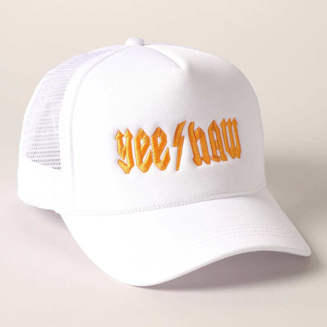 YeeHaw Letter Graphic Embroidered Foam Trucker Hat: BLKWH / ONE SIZE