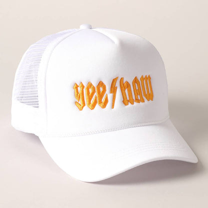YeeHaw Letter Graphic Embroidered Foam Trucker Hat: BLKWH / ONE SIZE