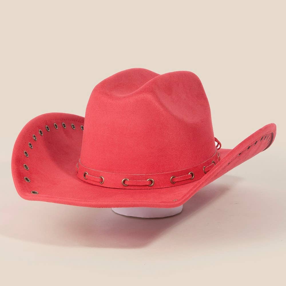 Grommet Brim Faux Suede Cowboy Hat: BR