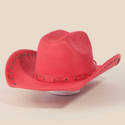 Grommet Brim Faux Suede Cowboy Hat: OL