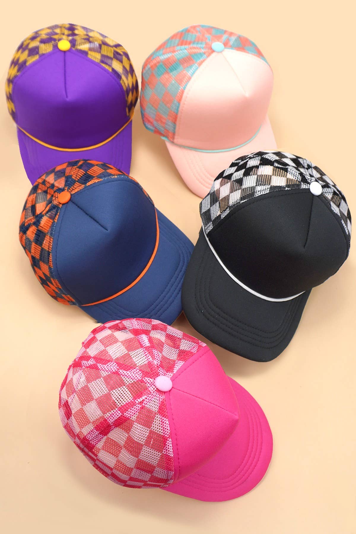 TRUCKER HAT CHECKER FOAM FRONT MESH BACK CAP | 40HW726: PINK/WHITE