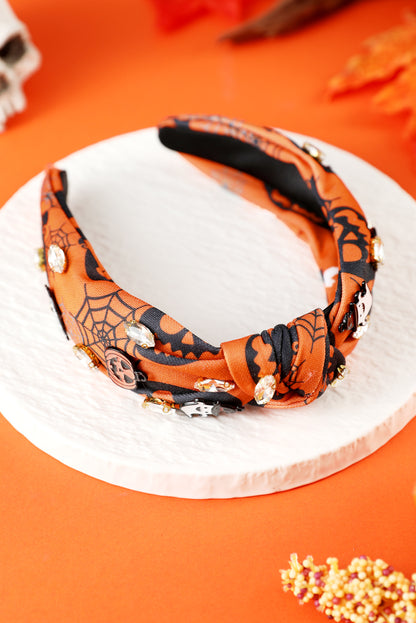 Orange Halloween Pumpkin Ghost Rhinestone Knotted Headband