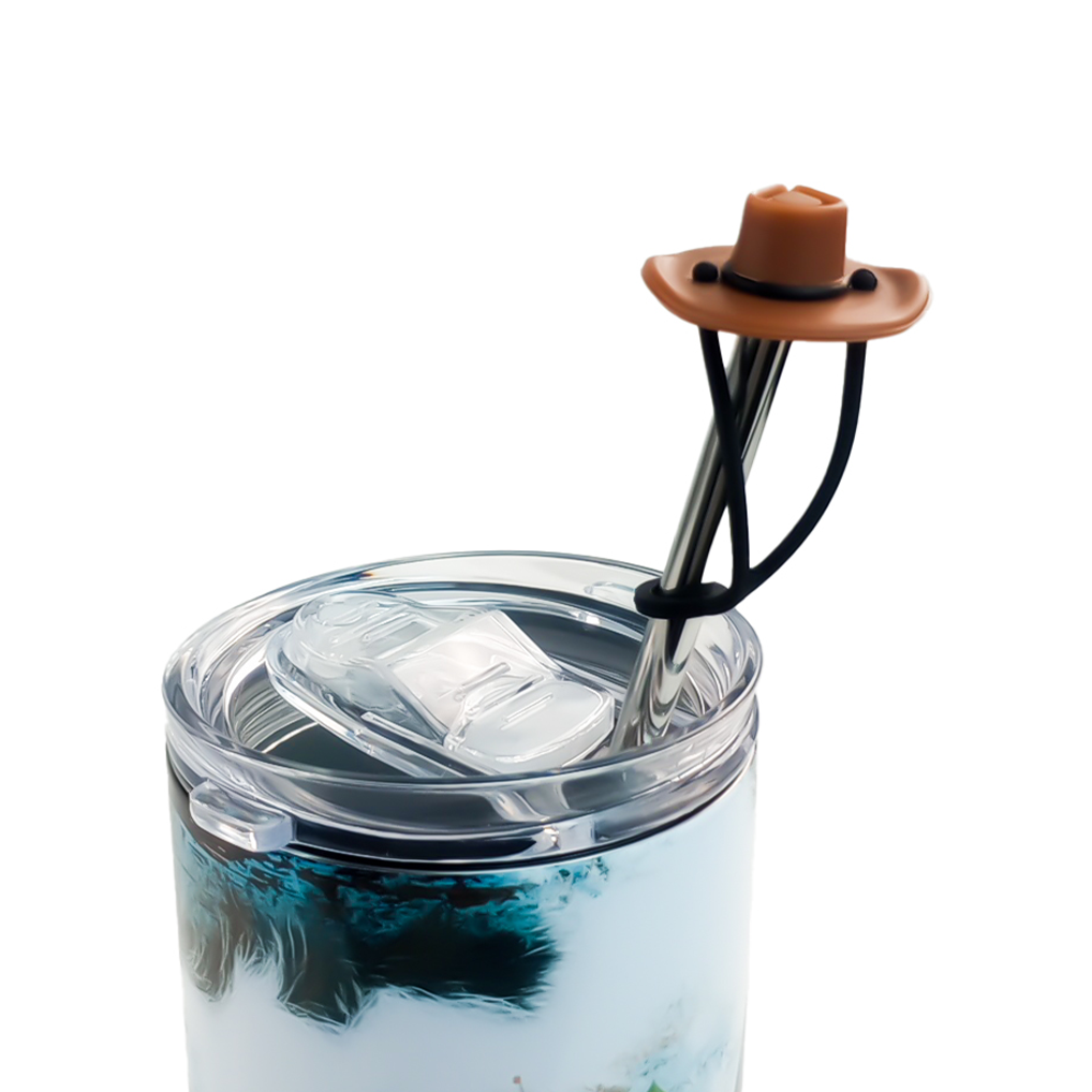 SILICONE STRAW TOPPER - 12 PACK: Cowboy Hat