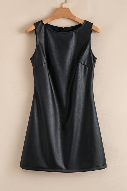Wild Ginger  Faux Leather Sleeveless Round Neck Mini Dress