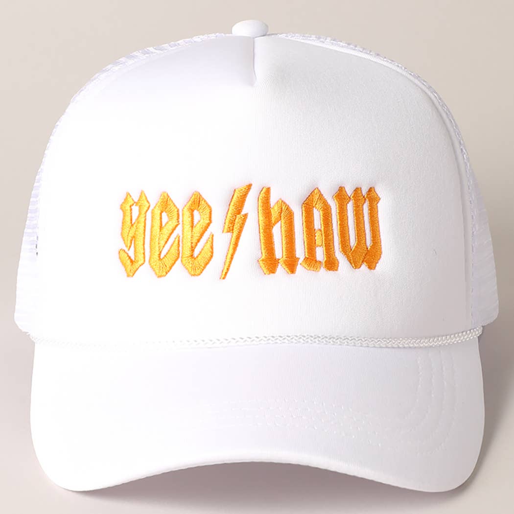 YeeHaw Letter Graphic Embroidered Foam Trucker Hat: BLKWH / ONE SIZE