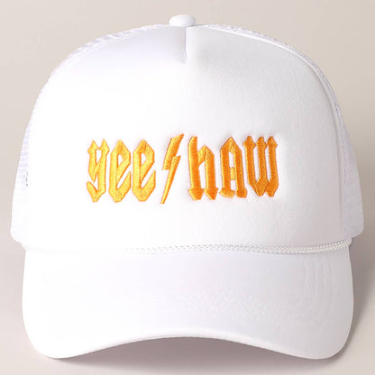 YeeHaw Letter Graphic Embroidered Foam Trucker Hat: BLKWH / ONE SIZE