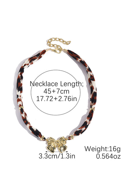 Gold Bowknot Pendant Leopard Scarf Necklace