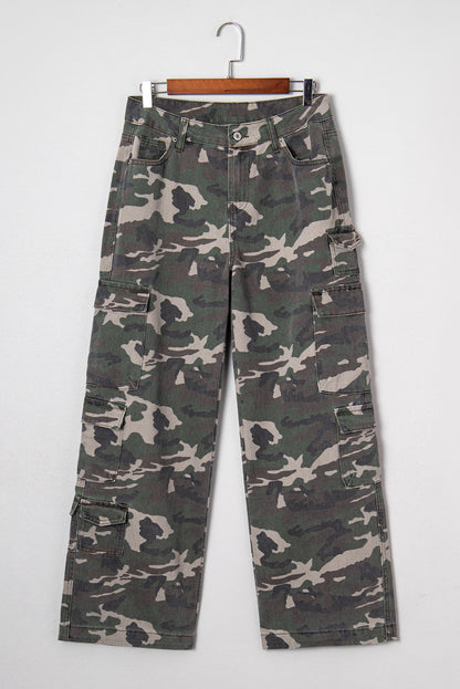Green Camo Multi Pocket Cargo Wide Leg Jeans