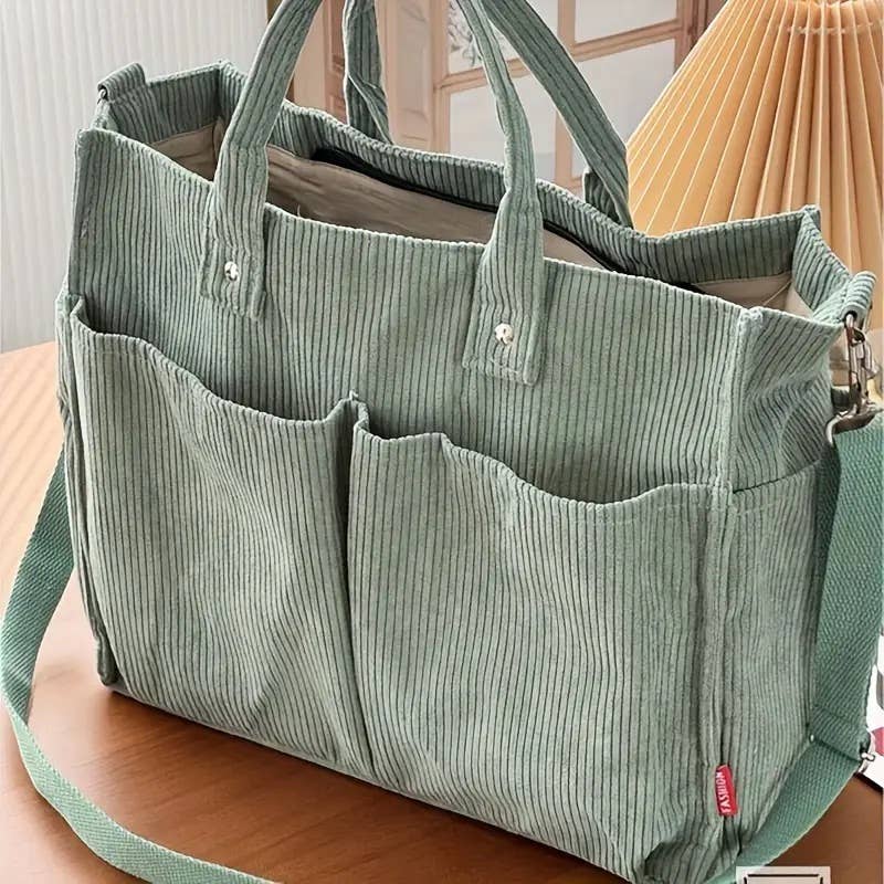 Fall Corduroy Tote Bags: Green Bean