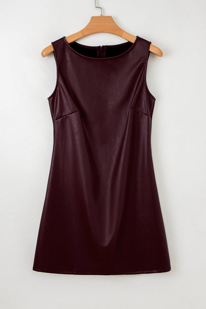 Wild Ginger  Faux Leather Sleeveless Round Neck Mini Dress