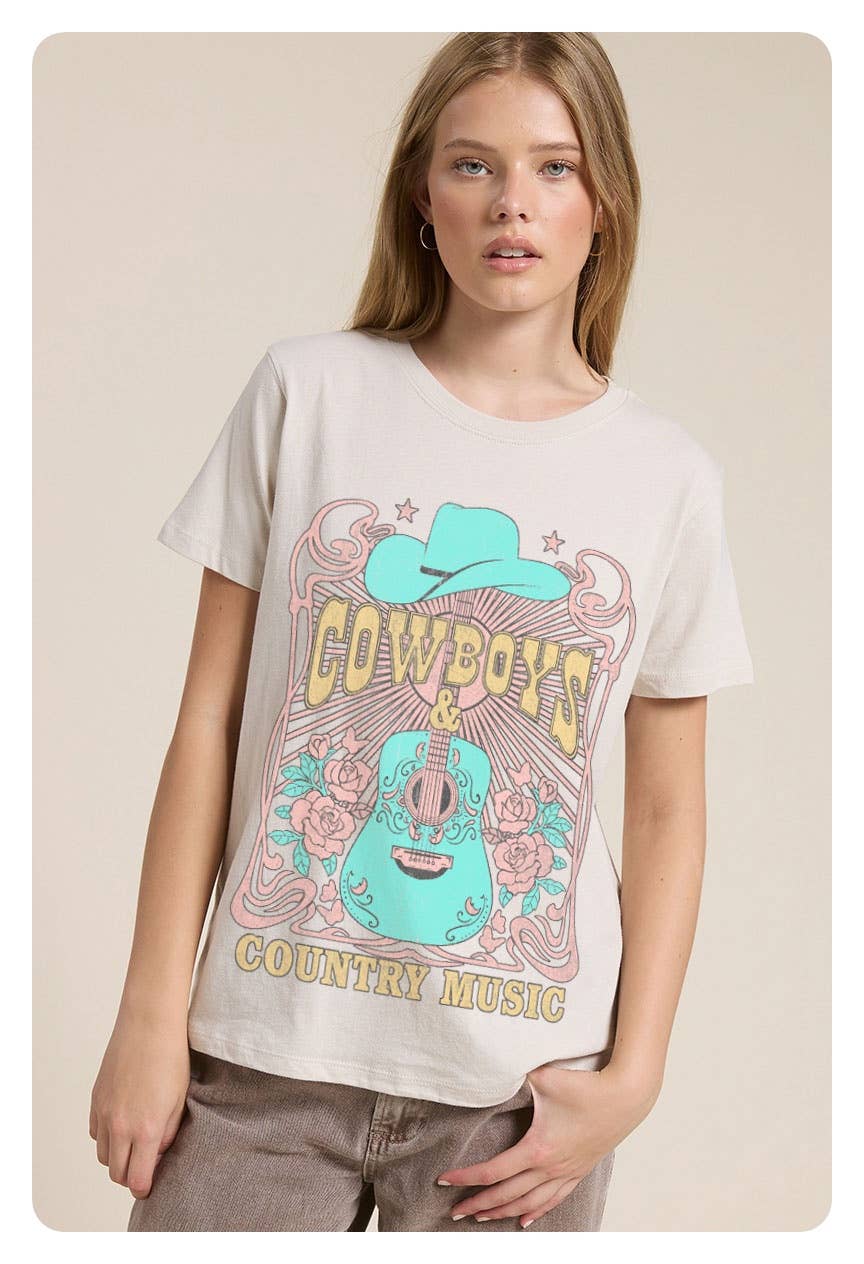 Cowboys & Country Music Graphic Premium Cotton Reg Fit Tee: BLACK / S